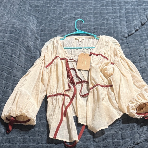 Listicle Tops - Listicle Cream Blouse with Orange Details